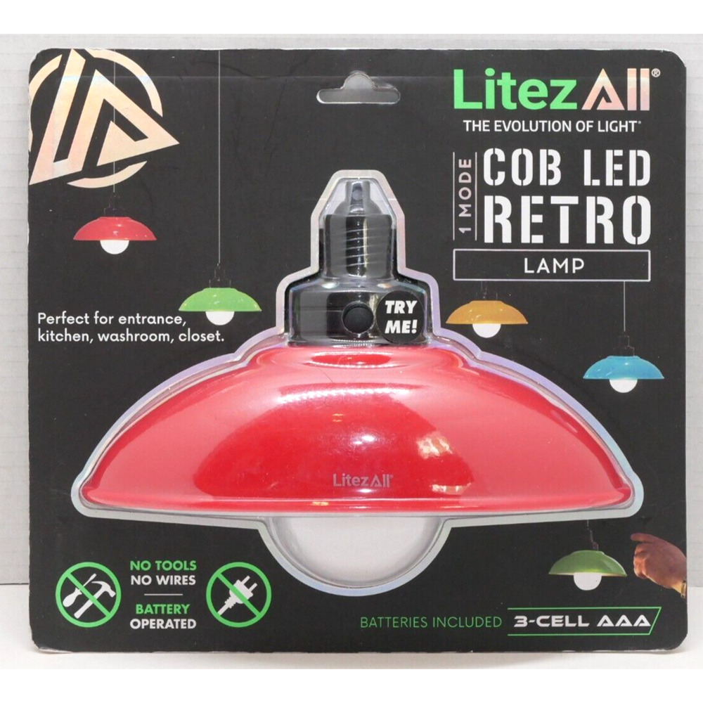 LitezAll Retro COB LED Red Lamp No Tools. No Wires. Batteries Included.